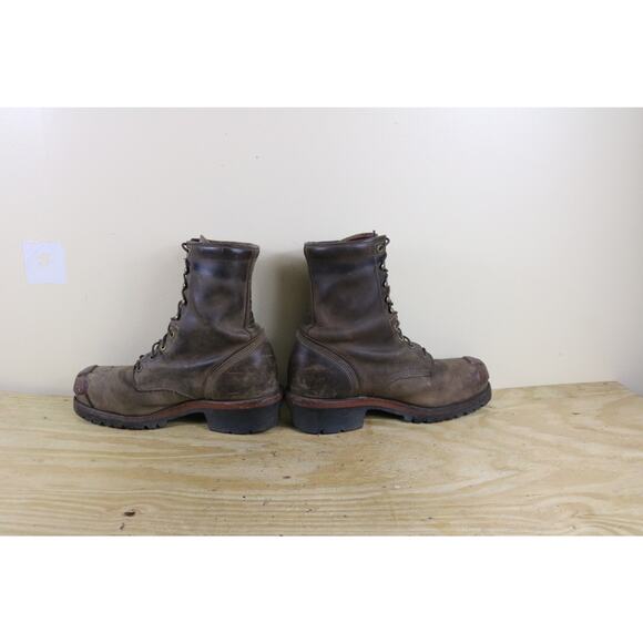 Vintage Chippewa Boots Mens 11E Brown Leather Vibram Steel Toe Work Logger 20091 main image 9